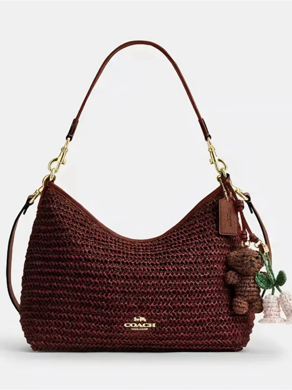 Coach laurel Burgundy Crochet Shoulder Hobo Bag with Gold Hardware